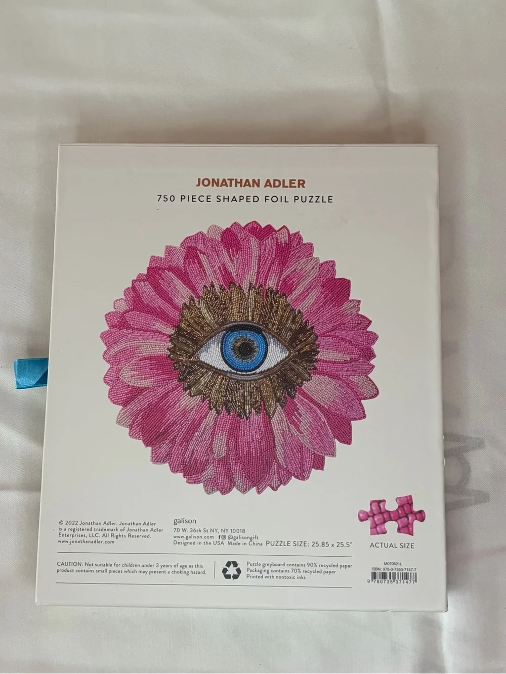 Jonathan Adler Pink Floral Eye Trinket Box with Gold Trim